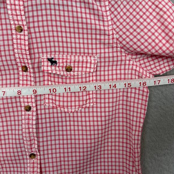 Abercrombie Boys Lightweight Cotton Button Up Shirt Pink Gingham Check Size XL - Picture 4 of 8
